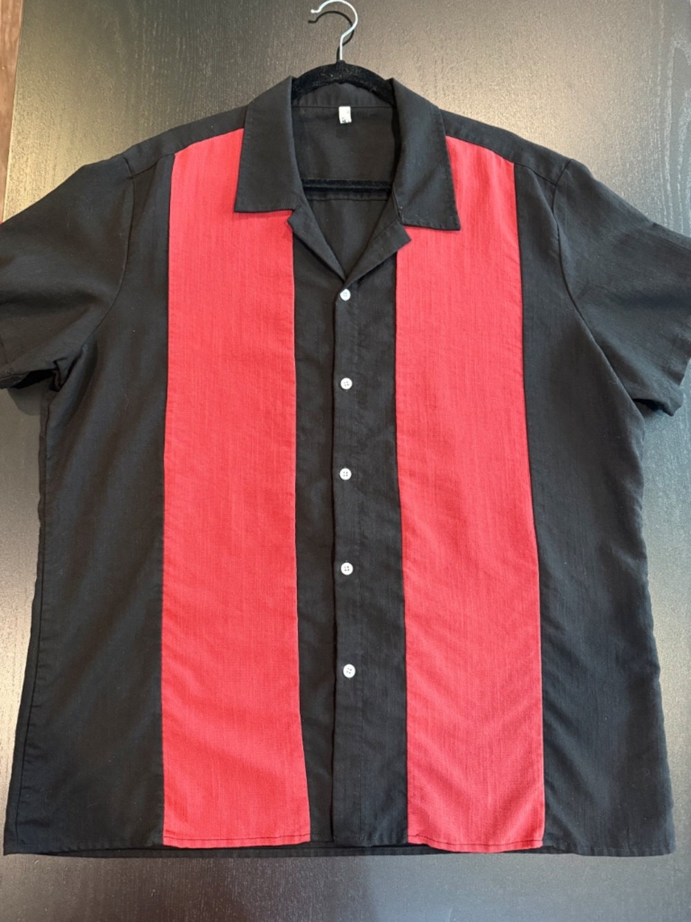 COOFANDY Retro style bowling shirt, black with red panels, XL — great condition!